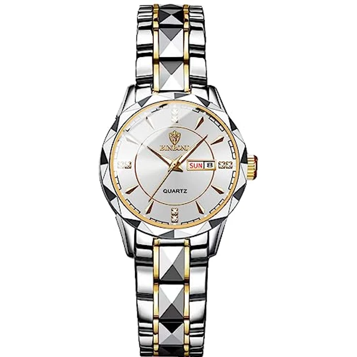 JewelryWe Damenuhr Edelstahl - Silber Analog Quarz Armbanduhr mit leuchtenden Zeigern, Datum und Kalender, 30m wasserdicht für Frauen und Mädchen – Bild 1