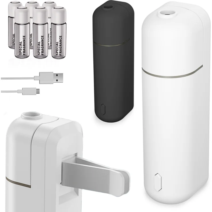ONBEST Aroma Diffuser Weiß, mit 6 Duftölen, 20h Akku, LED, 5ml, Ultraschall-Technologie, ideal für Auto und Büro