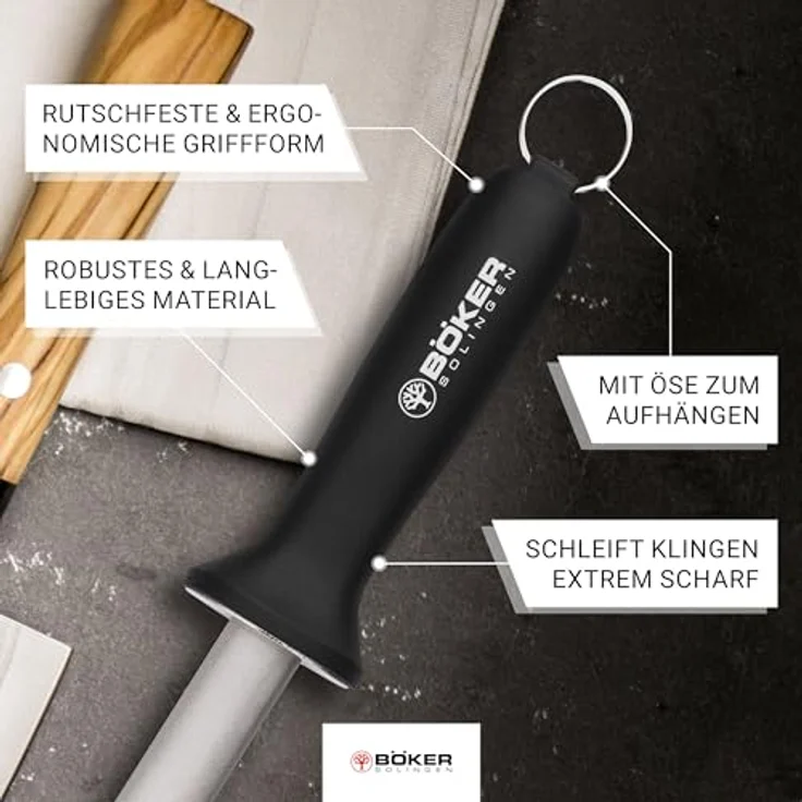 Böker Wetzstahl Böker Manufaktur Solingen Diamant Schleifstab, mittlere Körnung, 28 cm, Schwarz – Bild 6