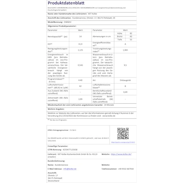 KKT KOLBE DW60VI 60 cm Geschirrspüler, vollintegrierbar mit Besteckschublade, LED-Beleuchtung, automatischer Türöffnung, 7 Programmen für 14 Maßgedecke – Bild 7