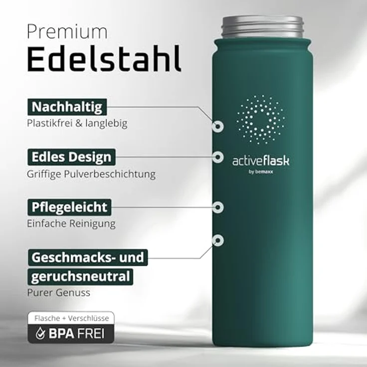 BeMaxx ACTIVE FLASK, Edelstahl-Trinkflasche isoliert mit 3 Deckeln, BPA-frei, auslaufsicher, kohlensäuregeeignet, 680ml, inkl. Strohhalmverschluss – Bild 3