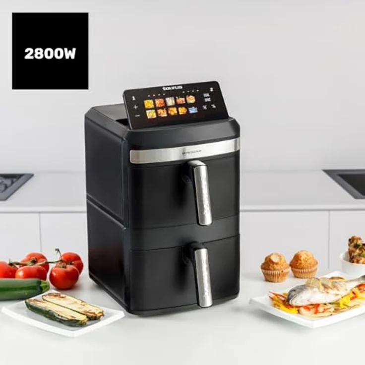 Taurus DUO SLIM AF2602, Heißluftfritteuse mit 13L Kapazität, digitalem Display und Dual-Zone-Technologie – Bild 2