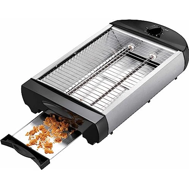 EPIQ 80001213 Flach-Toaster, Tisch-Röster, Edelstahl-Design, Sandwiches, Baguette, 600 Watt Leistung, Rücklauf-Timer, Krümelschublade, schwarz-silber – Bild 3
