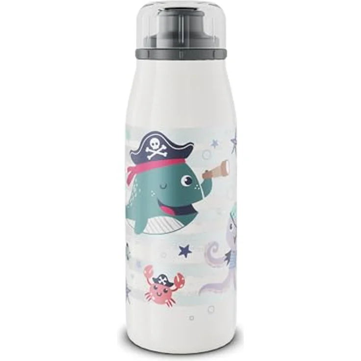 alfi KIDS ISO BOTTLE 350ml, Piraten, Isoliertrinkflasche Kinder Edelstahl, hält 12 Std. heiß, 24 Std. kalt, Trinkflasche für Kohlensäure, BPA-frei. – Bild 1