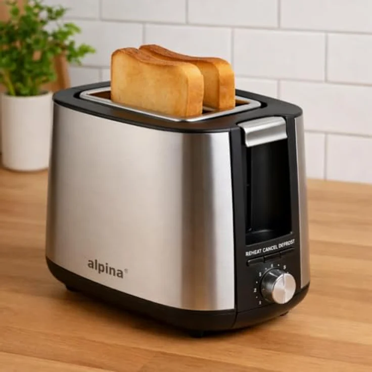 alpina Toaster 750 Watt, 2 Scheiben mit Edelstahlgehäuse und 7 einstellbaren Bräunungsstufen, inklusive Krümelschublade – Bild 2