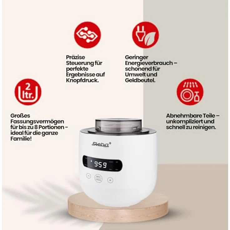 Steba Joghurtbereiter JM4 FERMENT, 2-Portionsbehälter, 2-Liter Glas für Joghurt und Frischkäse – Bild 2