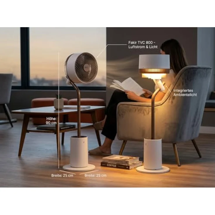 Fakir Premium TVC 800 Standventilator, 24V DC-Motor, 26 dB, 12 Stufen, 3D-Oszillation, Duftpad, Ambiente-Licht – Bild 2