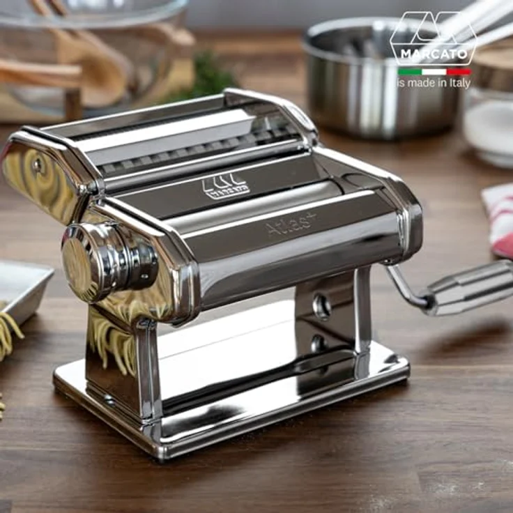 Marcato Atlas+ Nudelmaschine, frische Pasta-Maschine aus eloxiertem Aluminium mit 4 Funktionen für Lasagne, Fettuccine, Tagliolini und Spaghetti, hergestellt in Italien, kompatibel mit zusätzlichem Zubehör – Bild 2