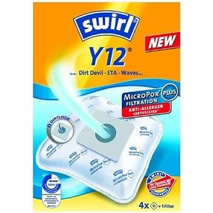 Swirl Y 12 EcoPor® Staubsaugerbeutel, 4er Pack für Dirt Devil, ETA, Hoover, mit 99,99% Filterleistung gegen Allergene, reißfest und aus 50% Recyclingmaterial – Bild 1