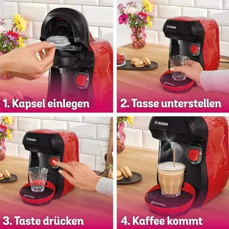 TASSIMO Kapselmaschine TAS103E, Just Red, 1400 W Leistung, Made in Europe – Bild 6