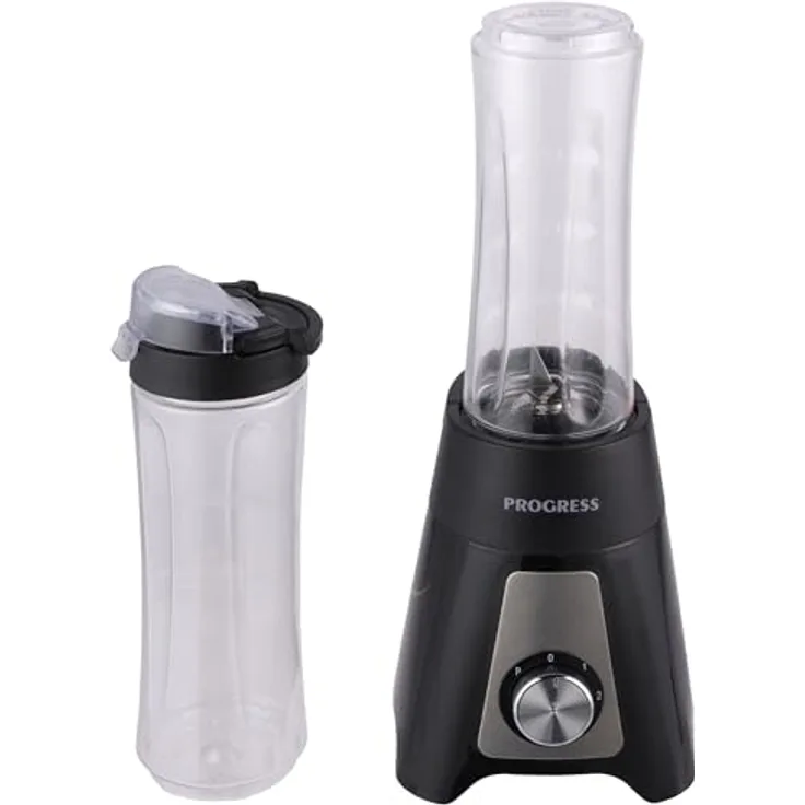 PROGRESS EK5883PVDE Kompakter Mixer – Elektrischer Smoothie-Maker, 600 ml Fassungsvermögen, 2 Geschwindigkeitsstufen mit Pulsfunktion, 2 tragbare Sportflaschen, Easy-Drink-Deckel, 400W