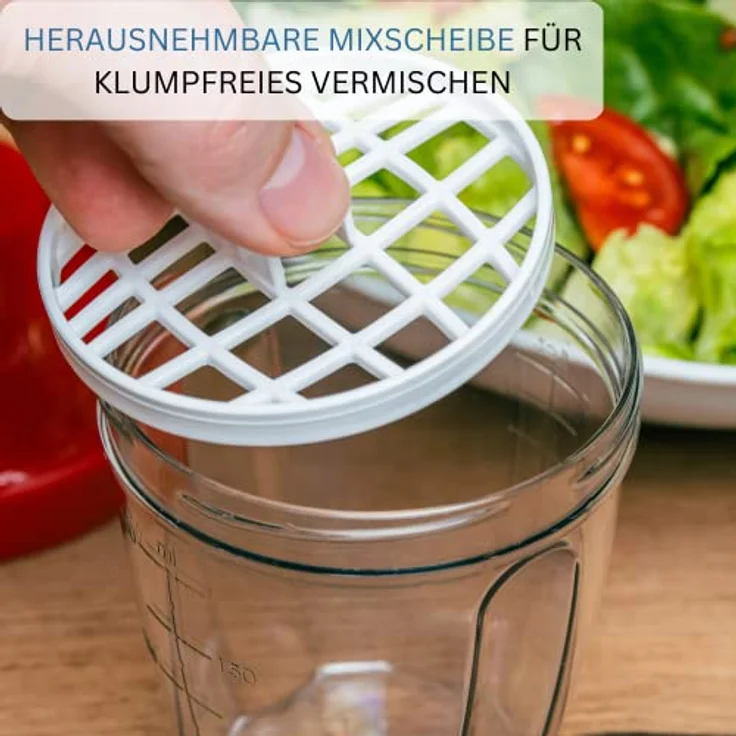 Westmark Mini-Dressingshaker, Schüttelbecher, Mit herausnehmbarer Mixscheibe, Füllvolumen: 0,25 Liter, Kunststoff, Mix-Ei, Apfelgrün-Transparent, 3089227A – Bild 4
