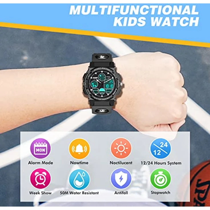 Dislocati Kinder Digitaluhr für Jungen, wasserdicht mit LED-Hintergrundbeleuchtung, verstellbares Armband, geeignet für 4-10 Jahre – Bild 3