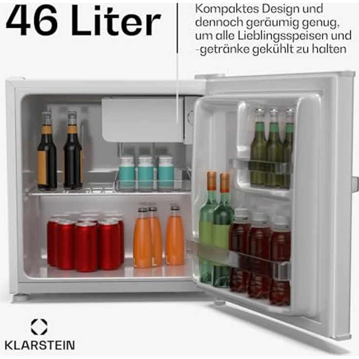 Klarstein Irene 46L Retro Mini-Kühlschrank, Leiser Betrieb mit 37 dB, Einstellbares Thermostat, Energieeffizient, Weiß – Bild 2