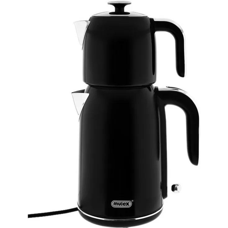 Mulex Tee Express Wasser-/Teekocher, 2-in-1, 2200 W, 1,7 L Wasserkocher + 1 L Teekanne, Edelstahl schwarz, mit Warmhaltefunktion und Edelstahl-Teefilter