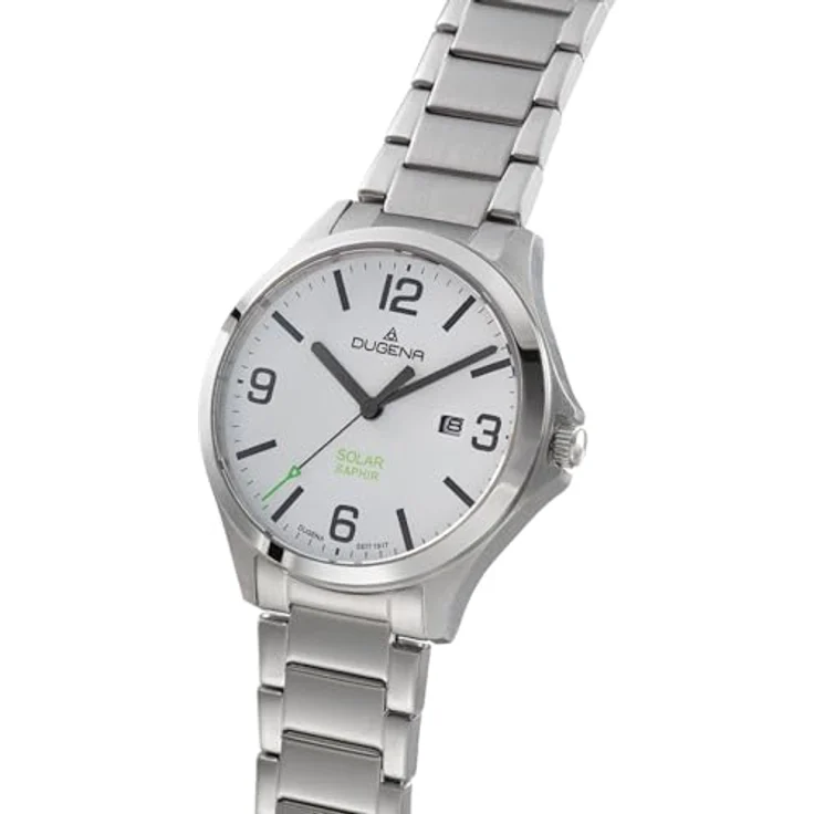 Dugena Herren-Armbanduhr Boston Solar, Quarz, Edelstahl, Saphirglas, Datumsanzeige, wasserdicht, 10 bar, weiß – Bild 2