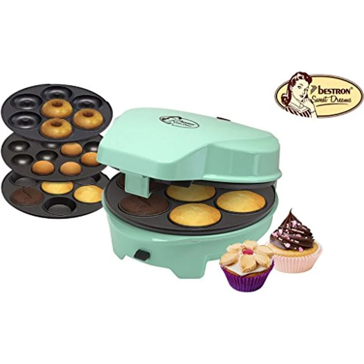 Bestron 3-in-1 Cakemaker im Retro Design, Für Donuts, Muffins und Cakepops, Sweet Dreams, Antihaftbeschichtung, 700 W, Mint – Bild 8