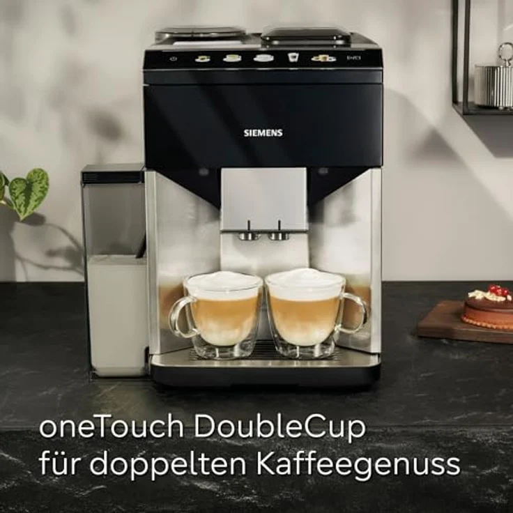 Siemens Kaffeevollautomat EQ500 integral TQ517D03, viele Kaffeespezialitäten, Milchaufschäumer, integr. Milchbehälter, 2-Tassen-Funktion, automat. Dampfreinigung, 1500 W, edelstahl/klavierlack schwarz – Bild 3