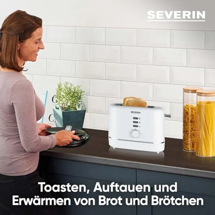 SEVERIN Automatik-Toaster, für 2 Scheiben, Brötchenaufsatz aus Edelstahl, Aufwärm- & Defrosterfunktion, einstellbarer Bräunungsgrad, Auto-Abschaltung, 850 W, weiß, KA 4324 – Bild 3