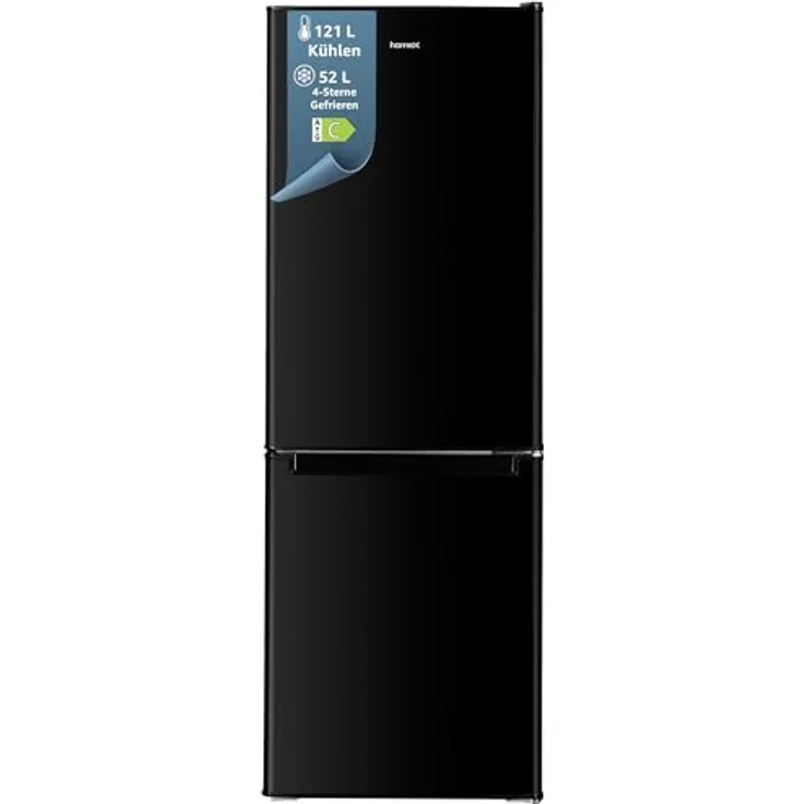 homeX CFS1110-B Kühlschrank mit Gefrierfach, freistehende Kühl-Gefrierkombination mit 173 Litern Nutzinhalt, energieeffizient und leise, schwarz