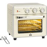 HOMCOM Minibackofen 20L, 5 in 1 Pizza-Ofen inkl. Backblech Set, Frittierkorb, Krümelblech, 1 Std. Timer, 90-230℃, 1400 W Elektrischer Mini Ofen mit Umluft, Cremeweiß