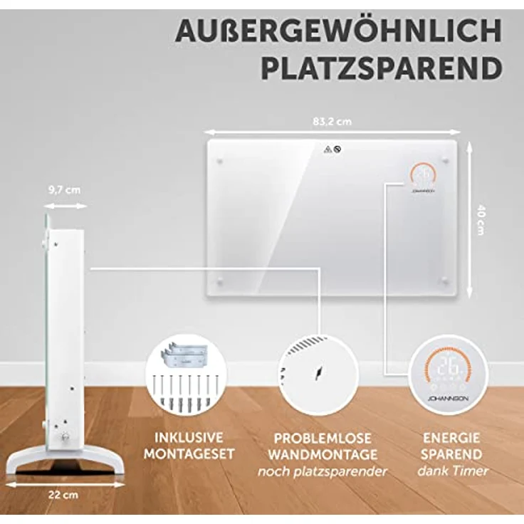 Johannson Elektroheizung mit Thermostat Aurora | Smart Home Heizung | Heizung elektrisch energiesparend | Elektroheizkörper | Konvektor Heizung 2000W | Elektrische Heizung | leiser als Heizlüfter – Bild 3