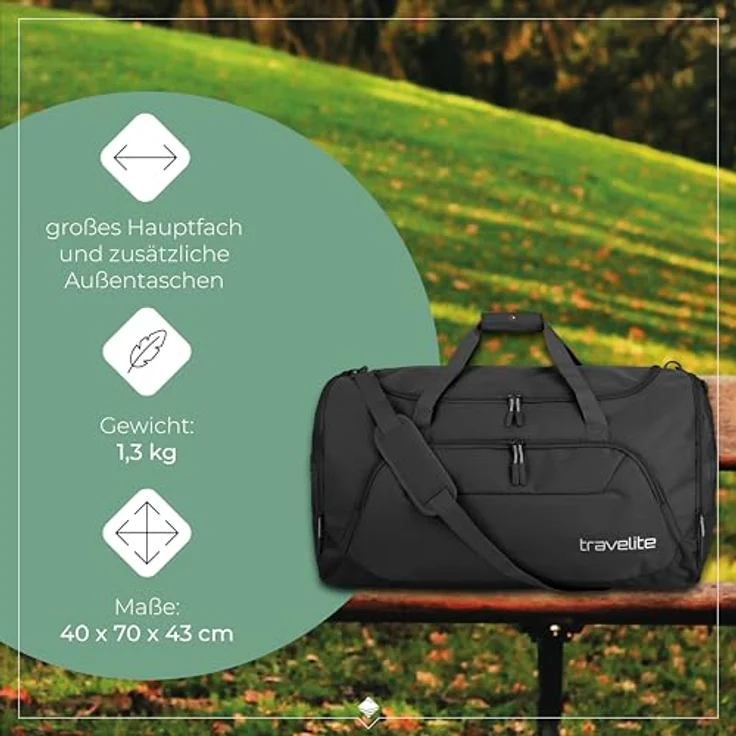 Travelite Kick Off Weekender Reisetasche XL, 70 cm, schwarz, 100% Polyester – Bild 4