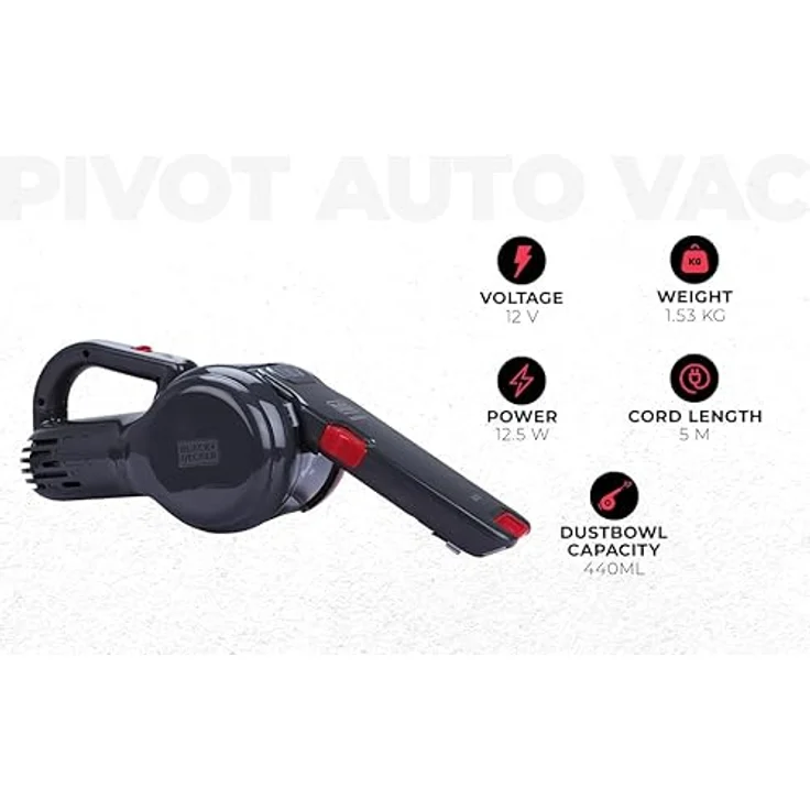 Black & Decker PV1200AV-XJ Autosauger Dustbuster Pivot, Bürstenaufsatz, Fugendüse, flexiblem Saugschlauch, Aufbewahrungsnetz – Bild 2