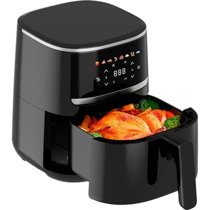 aeco COMPACT AirFryer 4,3 Liter, Heißluftfritteuse mit digitalem Touch-Display, 1500 Watt, 80°-200° einstellbar, 8 Programme, inkl. Rezeptheft, platzsparendes Design – Bild 2