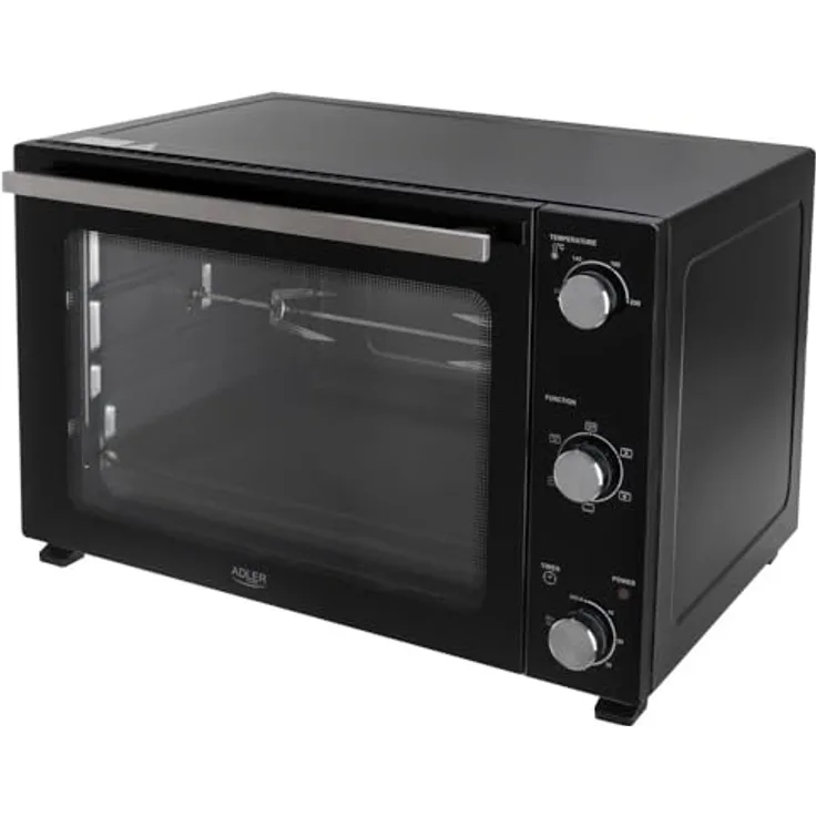 Adler Minibackofen AD 6028, 60L Elektrobackofen mit Umluft und Drehspieß, schwarz