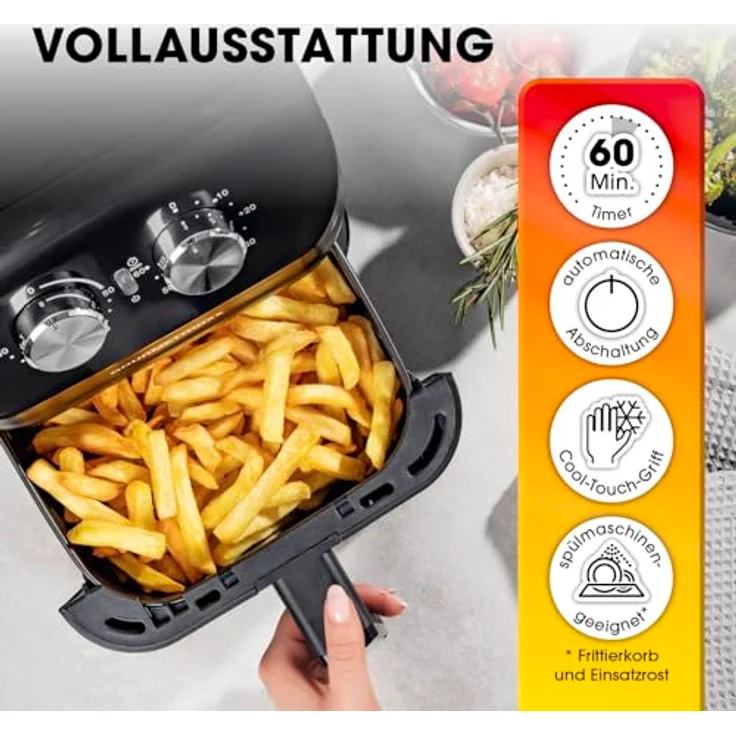 GOURMETmaxx Heißluftfritteuse 4 L | Airfryer mit Timerfunktion & Edelstahl Heizelement | geruchsarm, energiesparend & nahezu ohne Öl | 1400 W – Bild 4