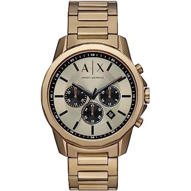 Armani Exchange Gold Tone Armbanduhr für Männer, Quarz Chronograph mit 44mm Gehäuse und Edelstahlband, wasserdicht bis 50m – Bild 1