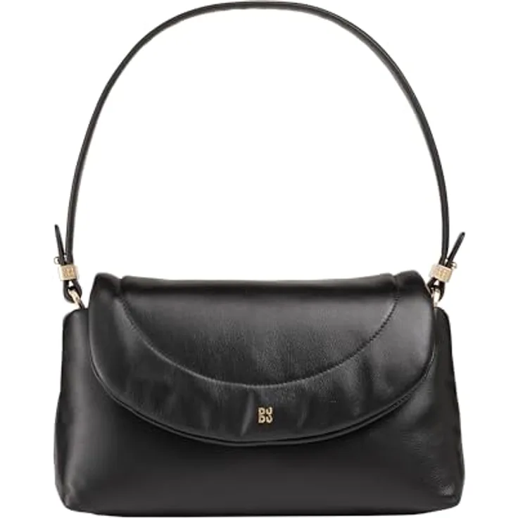 Dudu Melville, Schultertasche Leder 29 cm, Schwarz mit verstellbarem und abnehmbarem Umhängeriemen, Reißverschlussfach und Magnetverschluss