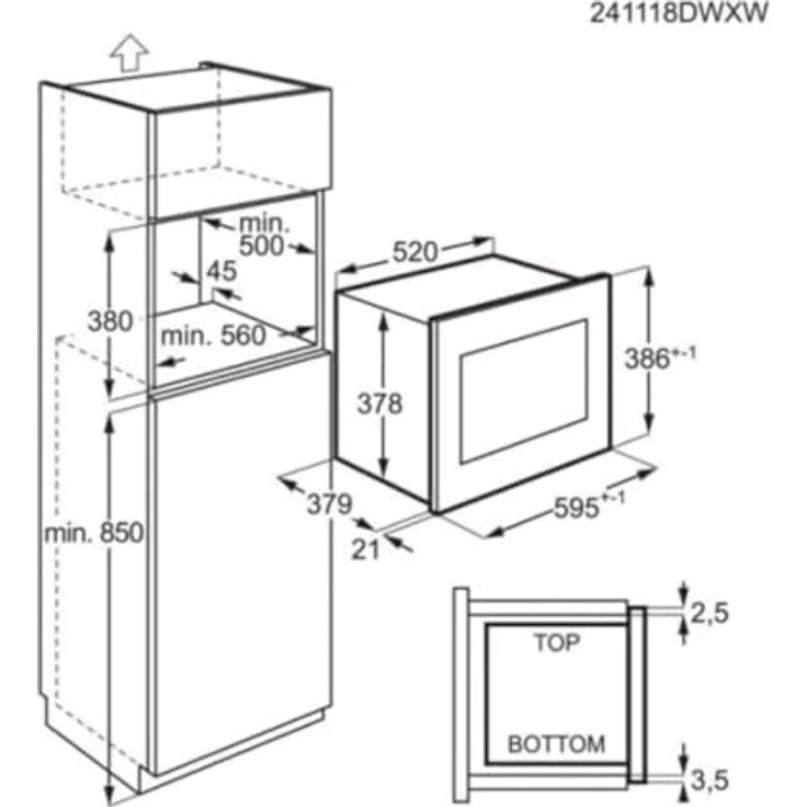 AEG TMS5G25IEM, Mikrowelle mit Grill, 25L, 900W, Quarz Konvektion, Einbau, Edelstahl – Bild 3