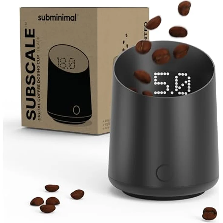 Subminimal SubScale, Präzisions-Kaffevåg für Espresso & Pour-Over, mattschwarz, kompaktes Design mit USB-C-Akku und Spritzwasserschutz – Bild 1