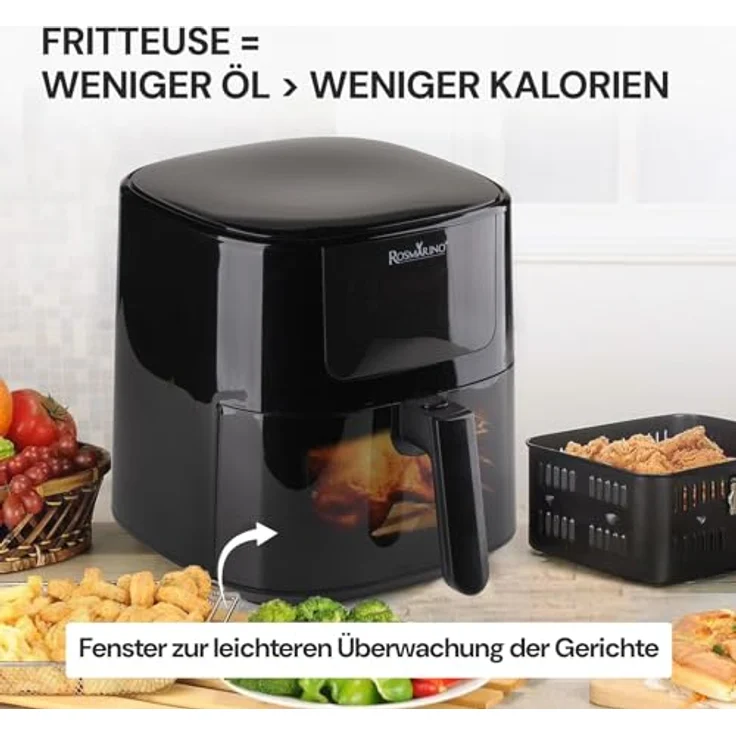 ROSMARINO 5L Infinity Vision XL Heißluftfritteuse Airfryer mit LED-Anzeige, Backofen und Mikrowelle - Schwarz – Bild 3