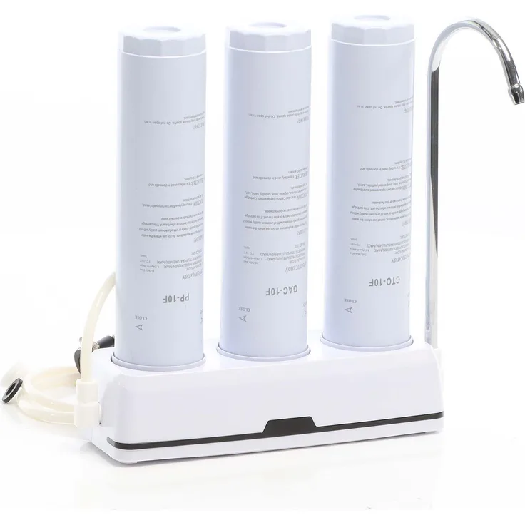 Naturewater NW-3-PPGACCTO 3 Stufen Counter Top Wasserfilter, 5 µ, PP Sediment, Aktivkohle Granulat, Aktivkohle Block Filtereinsatz, mit Universaladapter, Wasserhahn, naturewater