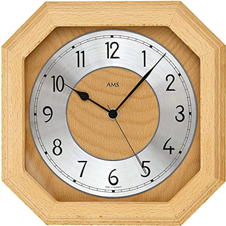 AMS F5864/18 Funk-Wanduhr, Massivholzgehäuse in Buche, Mehrfarbig, 35 x 35 x 12 cm, Made in Germany
