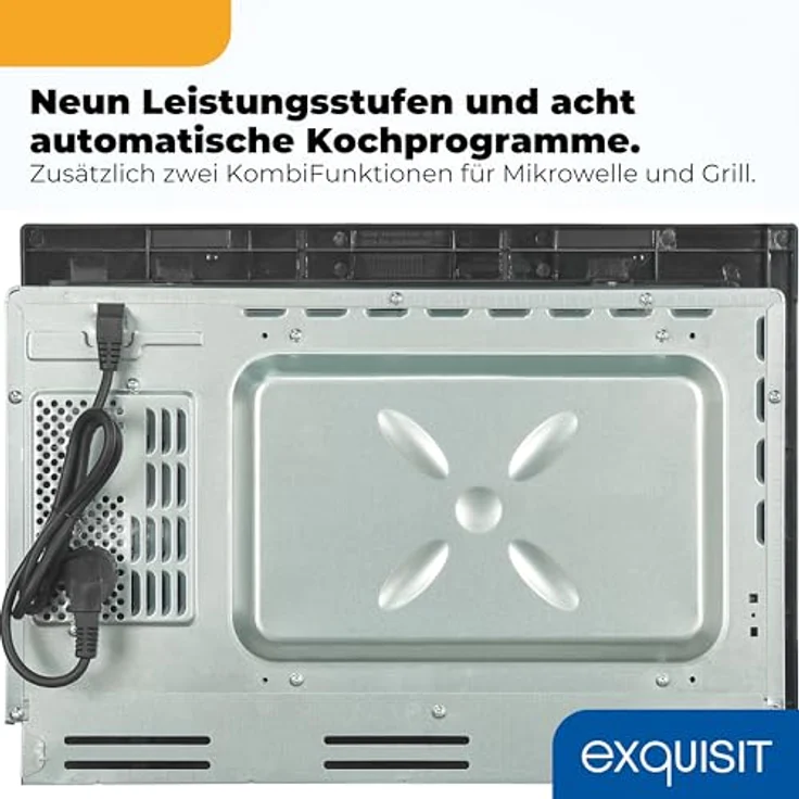 Exquisit Einbau-Mikrowelle EMW525-G-020, 25 l Volumen, 900 W Mikrowelle, 1200 W Grill, 8 Automatikprogramme, Kombi-Funktion – Bild 6