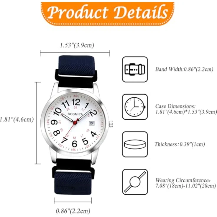 JewelryWe Armbanduhr, geflochtenes elastisches Gewebearmband, dunkelblau, 24 Stunden Zifferblatt, Kalender Analog Quarz, für Damen und Herren, perfekte Passform ohne Verschluss – Bild 4