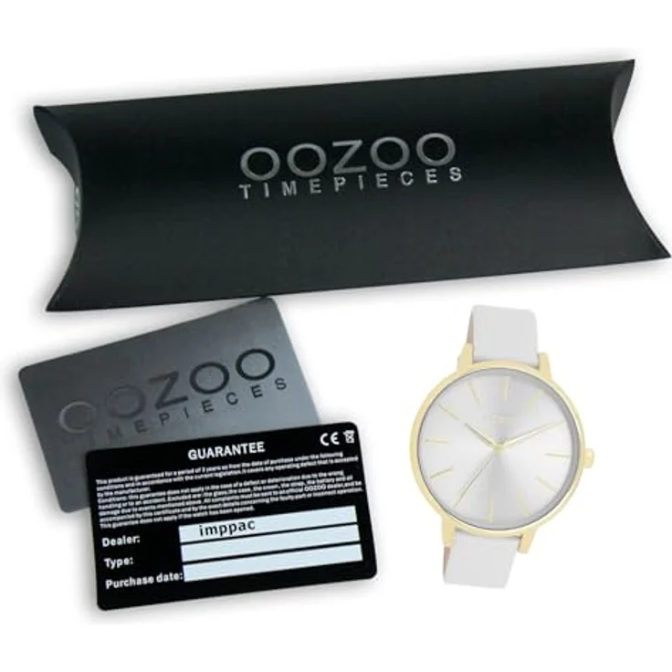 Oozoo Timepieces C11290 Damen Uhr, edle Analog-Armbanduhr mit hochwertigem Lederarmband in gold light grey/gold, 42mm Gehäusegröße, spritzwasserdicht bis 2 Bar, inkl. Geschenkverpackung – Bild 5