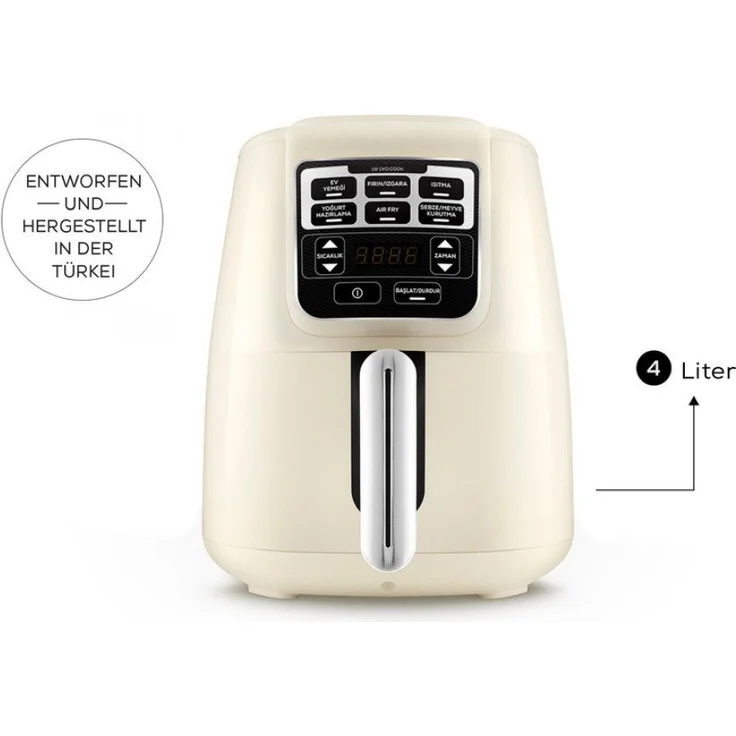 Karaca Heißluftfritteuse Air Cook XL 2 in 1 Airfryer Sternenlicht, 4 Liter Fassungsvermögen, 1550 Watt, Türkisch panelt