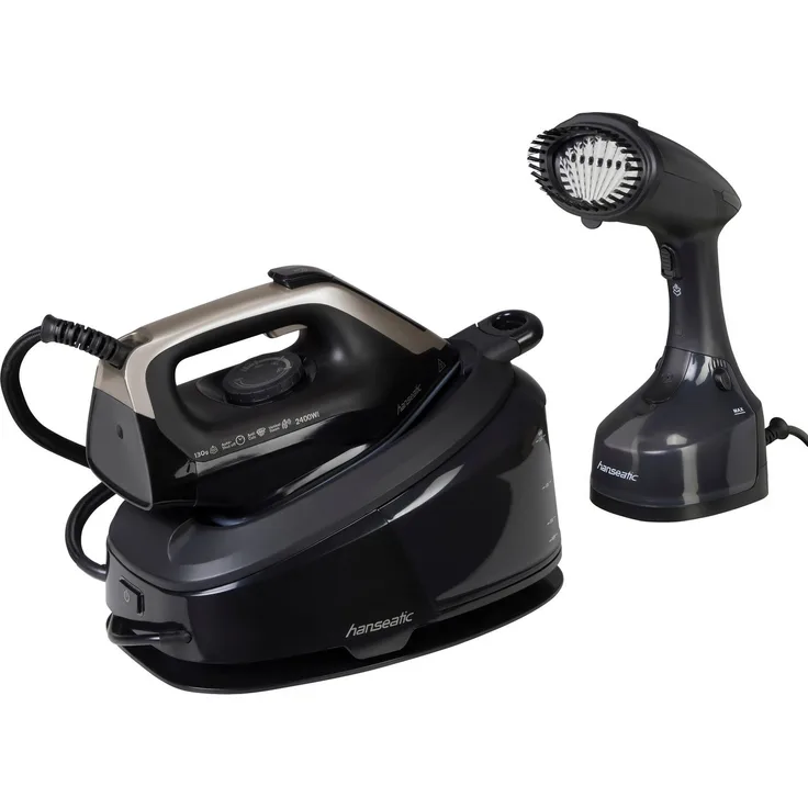 Hanseatic Dampfbügelstation 8 bar, Dampfbügelstation mit 1500 ml Wassertank, 90 Sekunden Aufheizzeit, 130 g/min Dauerdampfmenge, Schwarz-Gold