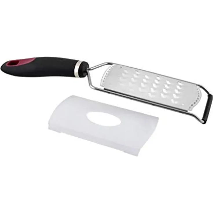 Jata Hogar AC32 Dicke, essentielle Reibe aus Edelstahl. Ergonomischer Griff aus rutschfestem TPR Silikon. Hygienisch und gesund. FDA-und LFGB-konform. Schnittschutz Spülmaschinenfest
