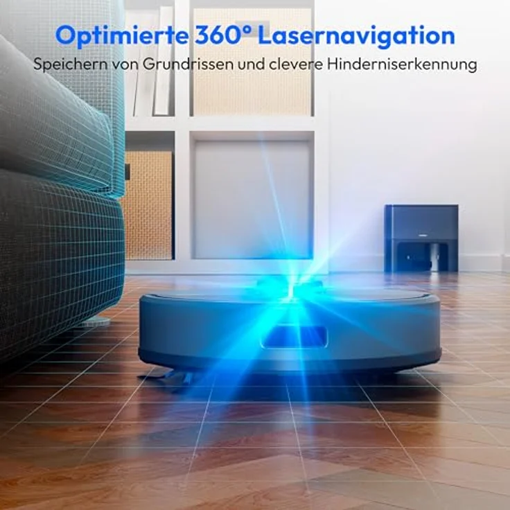MEDION Saugroboter X22 SW+, 2-in-1 mit Wischfunktion und Absaugstation, starke 5000Pa Saugkraft, Lasernavigation, präzise Kartenerstellung, Go & No Go Bereiche, mehrere Etagen, blau – Bild 3