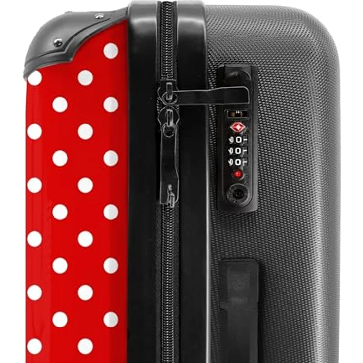 NoBoringSuitcases.com© Hartschalen-Trolley Weiße Punkte auf rotem Hintergrund 67x43x25cm, 4 Rollen, Koffer Mittelgroß, Suitcase für Erwachsene – Bild 5