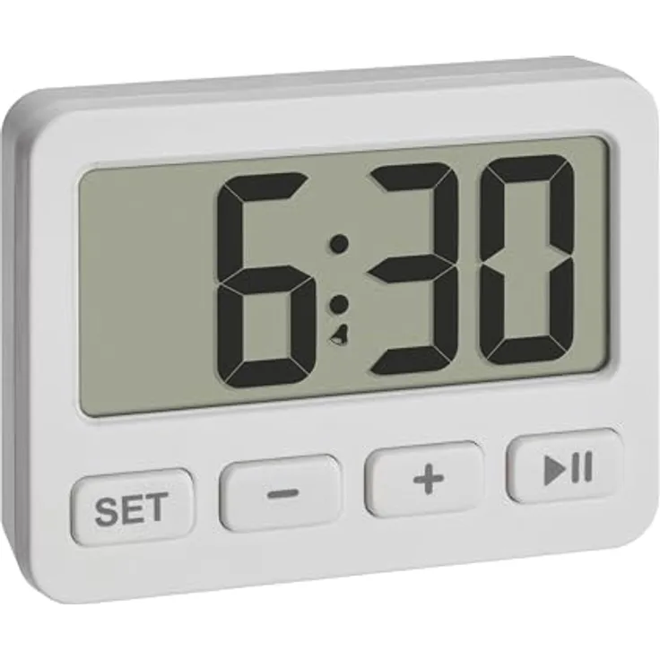 TFA Dostmann Digitaler Miniwecker 60.2036.02, kompakte Quarzuhr mit Alarmfunktion, Stoppuhr und Timer, ideal für Reisen und Klausuren, weiß