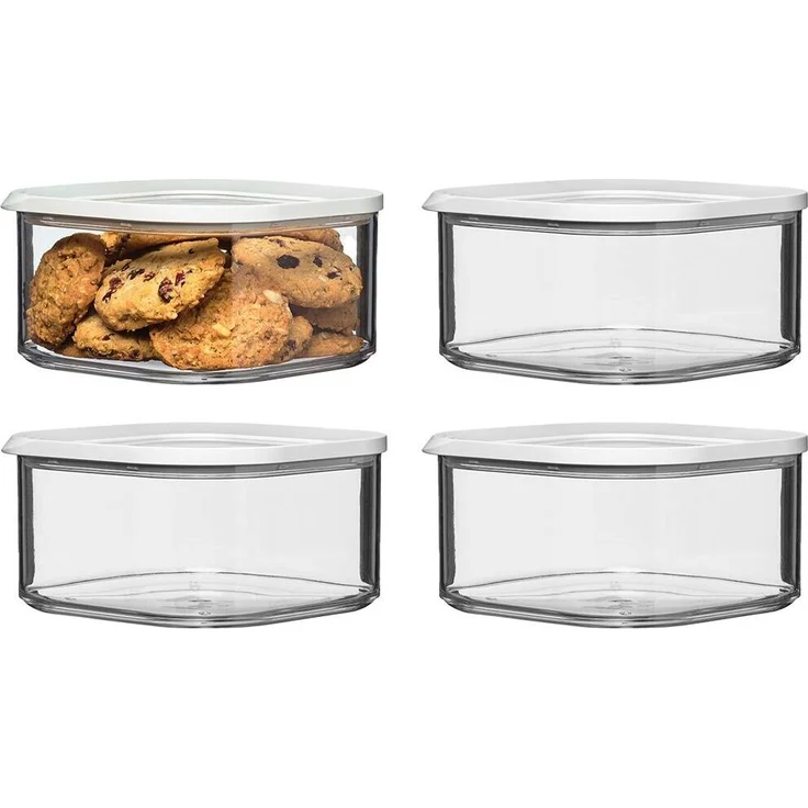 Mepal MODULA Vorratsdose quadratisch 1250 ml 4er Set, transparenter Deckel mit weißem Rand, stapelbar und spülmaschinenfest