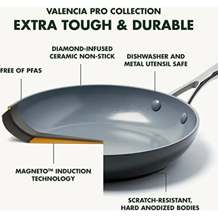 GreenPan Valencia Pro Harteloxierte Gesunde Keramik Antihaft 24 cm / 7,6 Liter Suppentopf mit Deckel, PFAS-frei, Induktion, spülmaschinenfest, backofenfest, grau – Bild 4