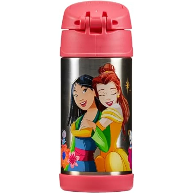 THERMOS kids FUNTAINER Trinkflasche 350ml, Edelstahl, Disney Prinzessinnen, 12h kalt, mit Strohhalm und Tragegriff, BPA-frei, spülmaschinenfest, ideal für Schule und Kita – Bild 3